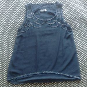 Beaded Navy Blue Sleeveless Blouse 1920's Style